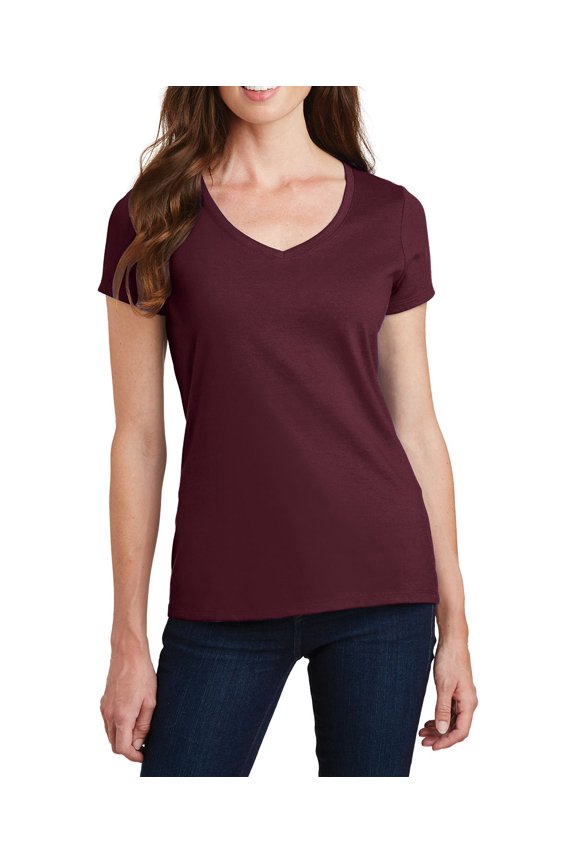 Just Blanks Ladies Fan Favorite V-Neck Tee, Athletic Maroon, 4XL