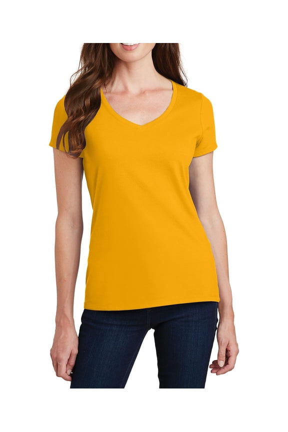 Womens Cotton Blend V Neck Short Sleeve Fitted T Shirt