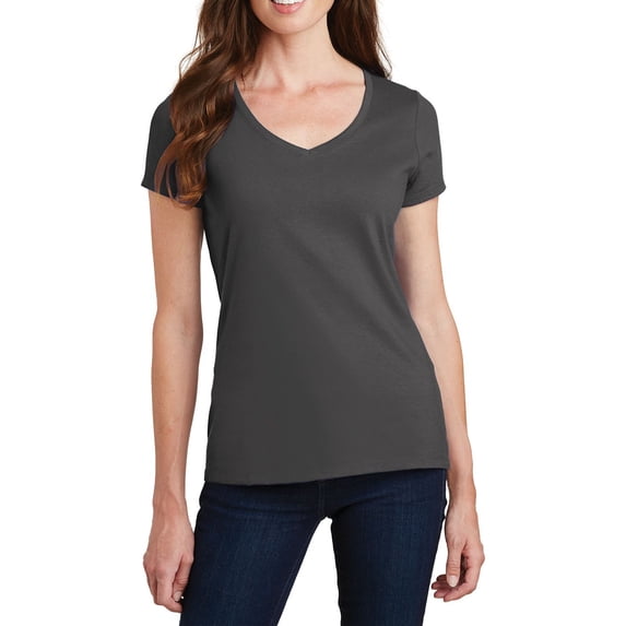 Just Blanks Ladies Fan Favorite V-Neck Tee, Charcoal, 4XL
