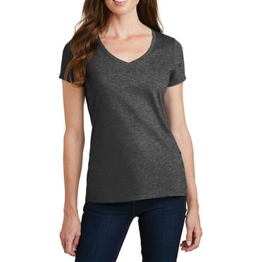 Just Blanks Ladies Fan Favorite V-Neck Tee, Dark Heather Grey, XXL