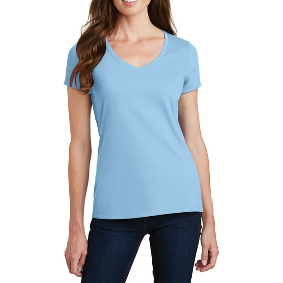 JustBlanks Womens Cotton Blend V Neck Short Sleeve Fitted T Shirt