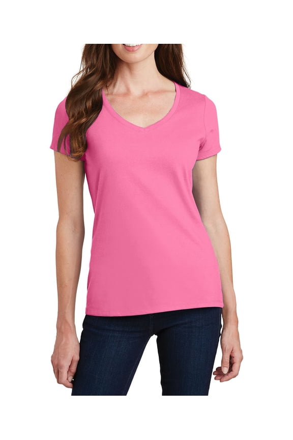 Womens Cotton Blend V Neck Short Sleeve Fitted T Shirt