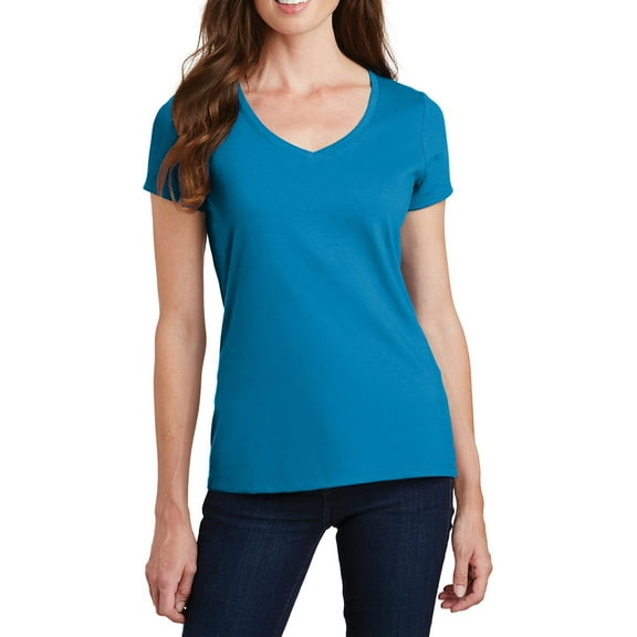 JustBlanks Womens Cotton Blend V Neck Short Sleeve Fitted T Shirt