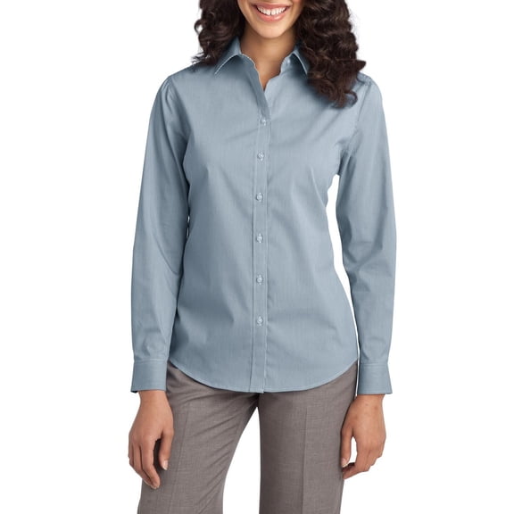 Just Blanks Ladies Fine Stripe Stretch Poplin Shirt, Moonlight Blue/ White, 4XL