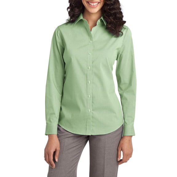 JustBlanks Ladies Fine Stripe Stretch Poplin Shirt with Open Collar Button Through Sleeve Plackets
