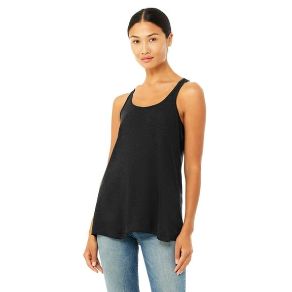 Just Blanks Ladies' Flowy Racerback Tank, BLACK HEATHER, L
