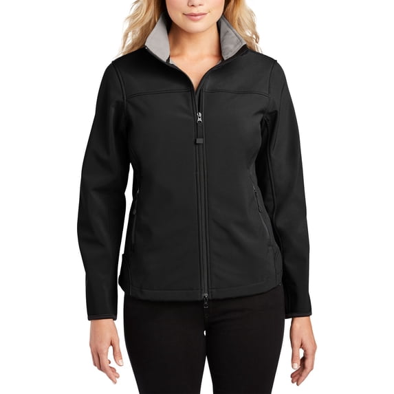 Just Blanks Ladies Glacier Soft Shell Jacket waterproof Rating Gently Contoured Silhouette, Black/Chrome, 4XL
