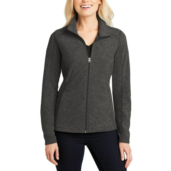 Just Blanks Ladies Heather Microfleece Full-Zip Jacket, Black Charcoal Heather, 4XL