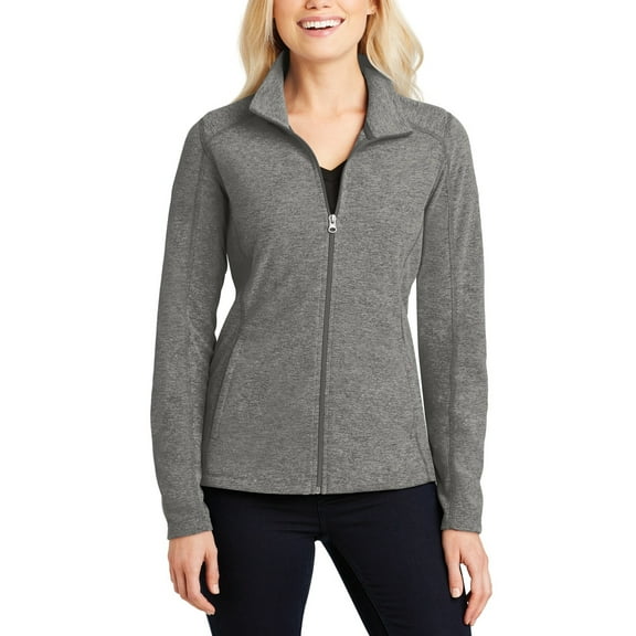 Just Blanks Ladies Heather Microfleece Full-Zip Jacket, Pearl Grey Heather, 4XL