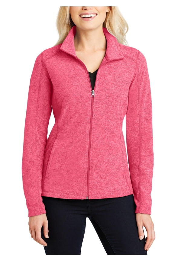 Womens Heather Microfleece Full Zip Jacket Soft Polyester Fleece Lightweight Long Sleeve