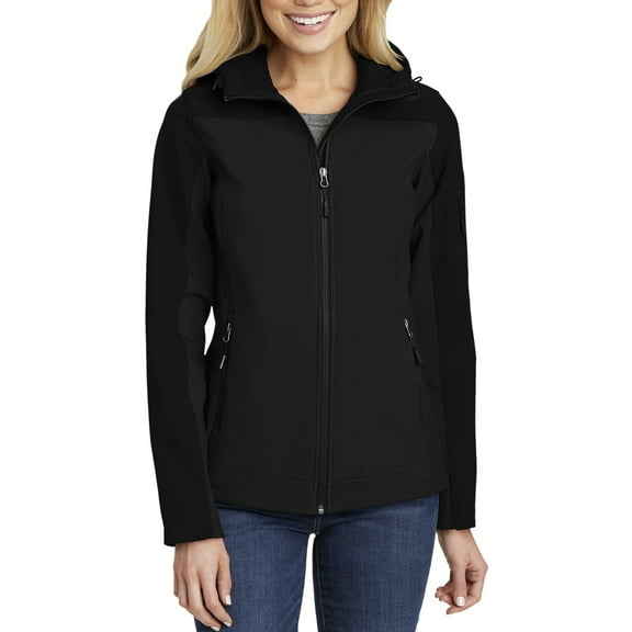 Just Blanks Ladies Hooded Core Soft Shell Jacket, Black, 4XL