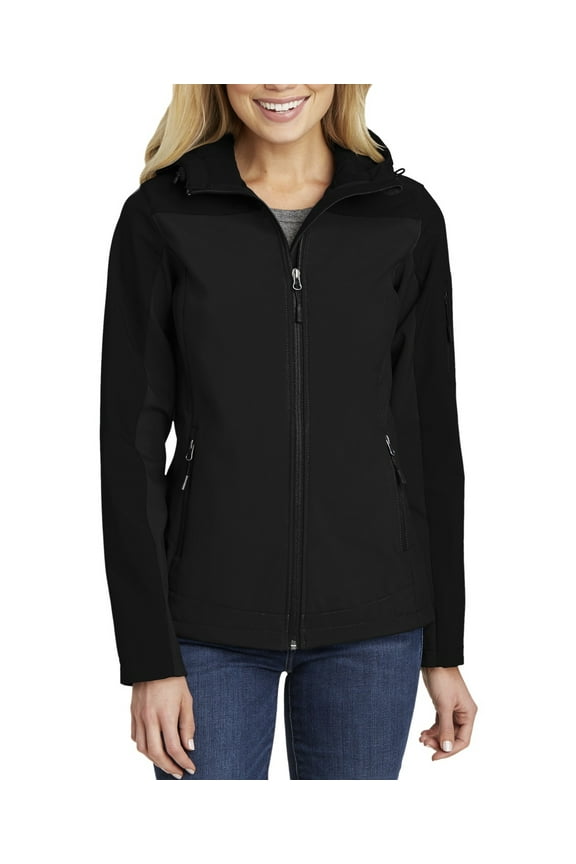 Just Blanks Ladies Hooded Core Soft Shell Jacket, Black, 4XL