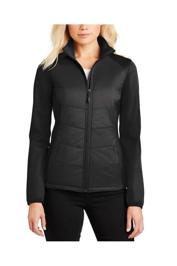 Womens Quilted Front Soft Shell Jacket with Full Zip Water Resistant Stretch Fabric