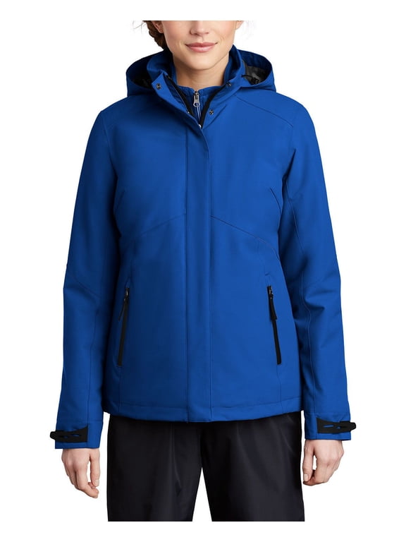 Womens Insulated Waterproof Tech Jacket Polyester Shell Adjustable Hood Full Zip Front