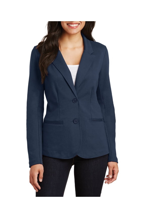 Womens Cotton Blend Knit Blazer with Peak Lapel Long Sleeves