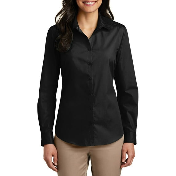 JustBlanks Womens Long Sleeve Poplin Shirt Lightweight Cotton Blend Button Up Work Blouse