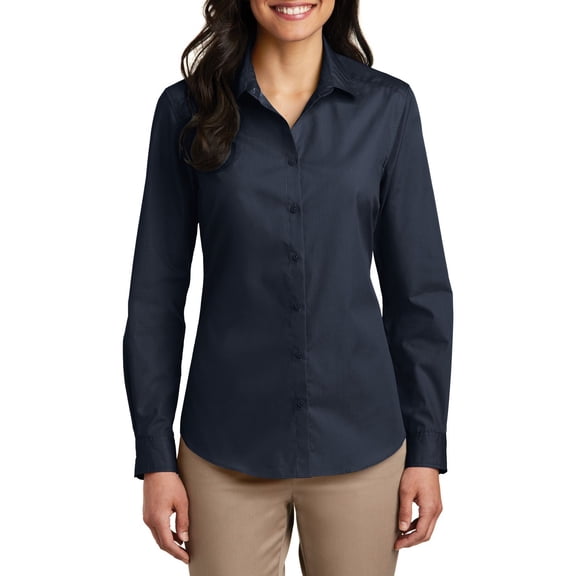 JustBlanks Womens Long Sleeve Poplin Shirt Lightweight Cotton Blend Button Up Work Blouse