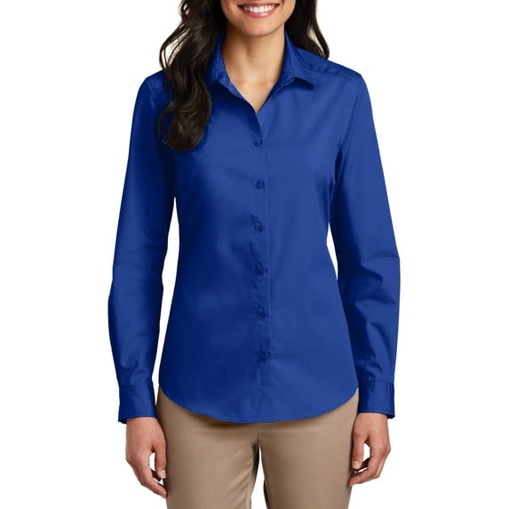 JustBlanks Womens Long Sleeve Poplin Shirt Lightweight Cotton Blend Button Up Work Blouse