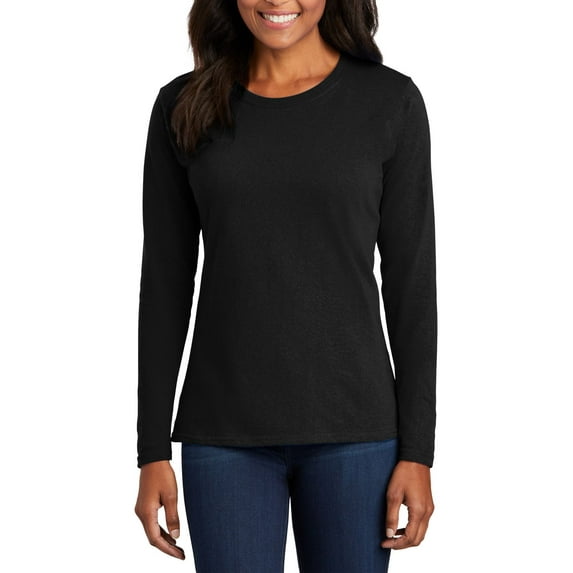 Just Blanks Ladies Long Sleeve Core Cotton Tee, Jet Black, 4XL
