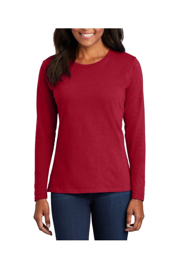 Ladies Long Sleeve Core Cotton Tee Open Hem Cuffs
