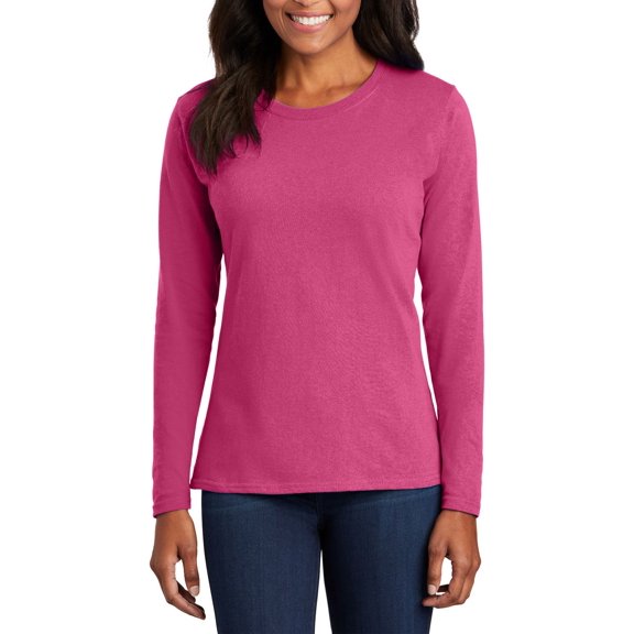 Just Blanks Ladies Long Sleeve Core Cotton Tee, Sangria, 4XL