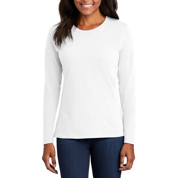 Just Blanks Ladies Long Sleeve Core Cotton Tee, White, 4XL