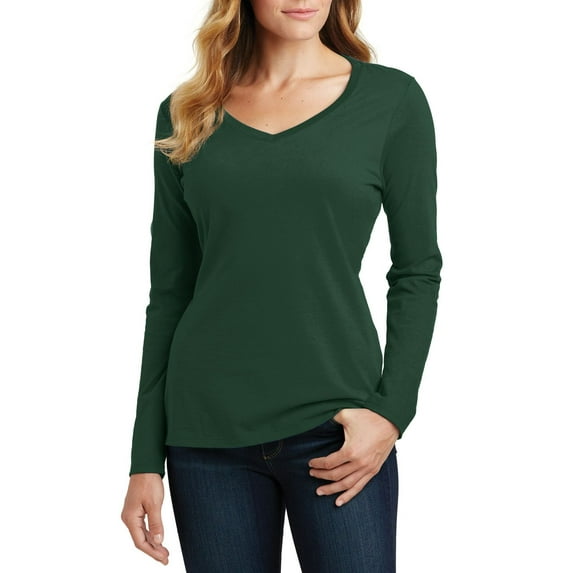 JustBlanks Ladies Long Sleeve Fan Favorite™ V-Neck Tee You'll be the biggest fan around of this 100% ring spun cotton tee. 4.5-ounce, 100% ring spun cotton