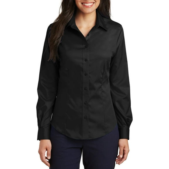 JustBlanks Womens Non Iron Twill Shirt Cotton Open Collar Long Sleeve Wrinkle Resistant