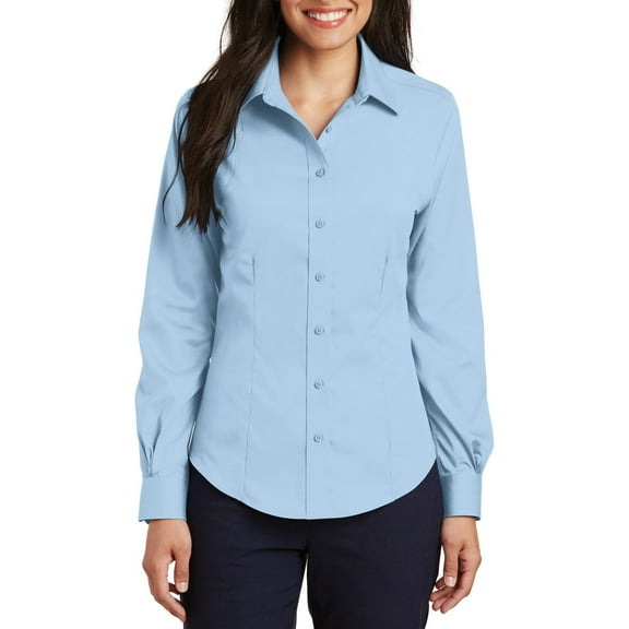 Just Blanks Ladies Long Sleeve Non-Iron Twill Shirt, Sky Blue, 4XL