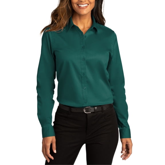 JustBlanks Womens Long Sleeve Twill Shirt Cotton Poly Blend Button Down Collar