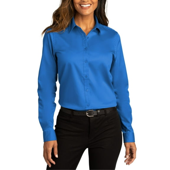 JustBlanks Womens Long Sleeve Twill Shirt Cotton Poly Blend Button Down Collar