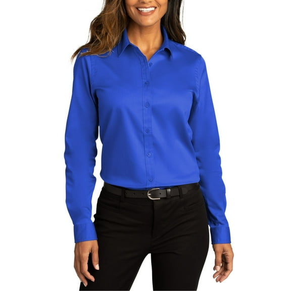 JustBlanks Womens Long Sleeve Twill Shirt Cotton Poly Blend Button Down Collar