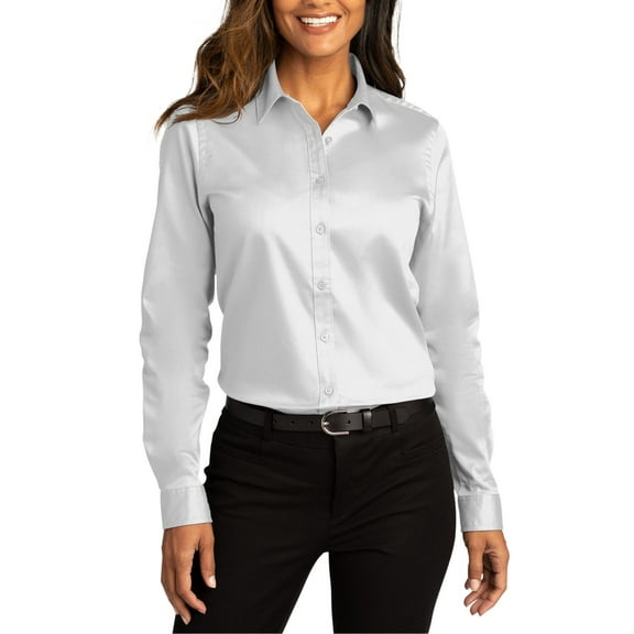 Just Blanks Ladies Long Sleeve SuperPro React Twill Shirt , White, 4XL