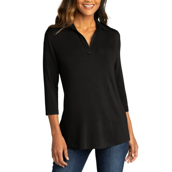 JustBlanks Ladies Knit Tunic with Collar Soft Stretch Fabric Flattering Fit