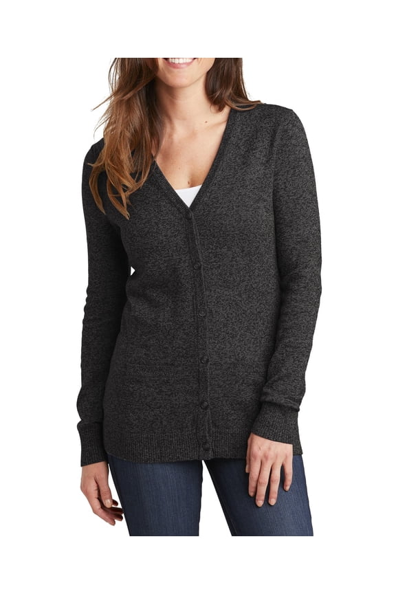 Ladies Marled Cardigan Sweater Cotton Acrylic Blend V Neck Long Sleeve