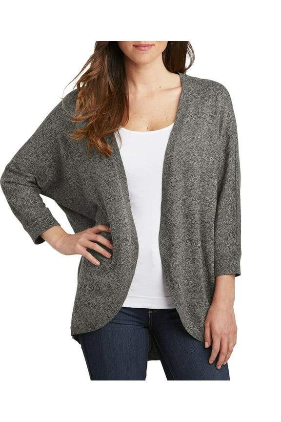 Just Blanks Ladies Marled Cocoon Sweater 3/4-Length Dolman Sleeves Center Back Seam, Warm Grey Marl, XS