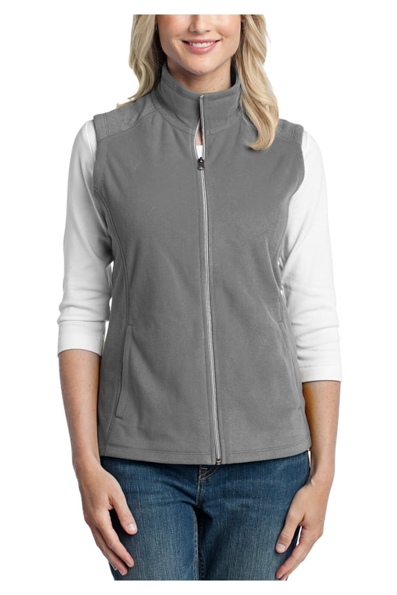 Womens Lightweight Microfleece Vest Polyester Sleeveless Full Zip Open Hem