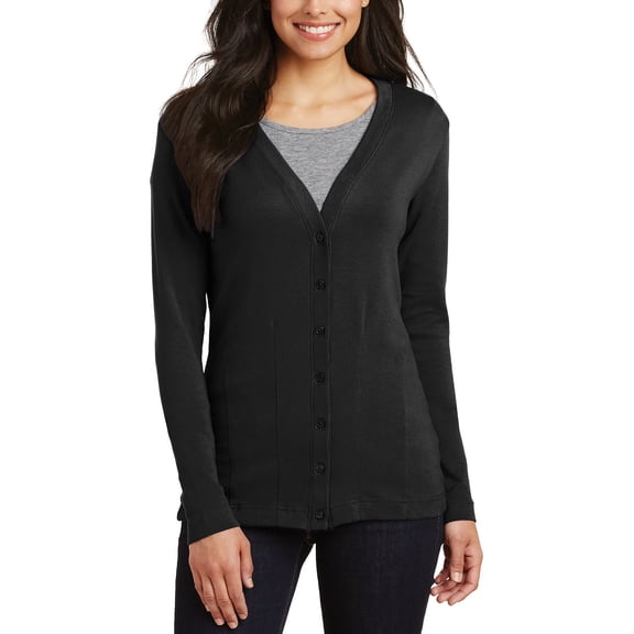 Just Blanks Ladies Modern Stretch Cotton Cardigan, Black, XS