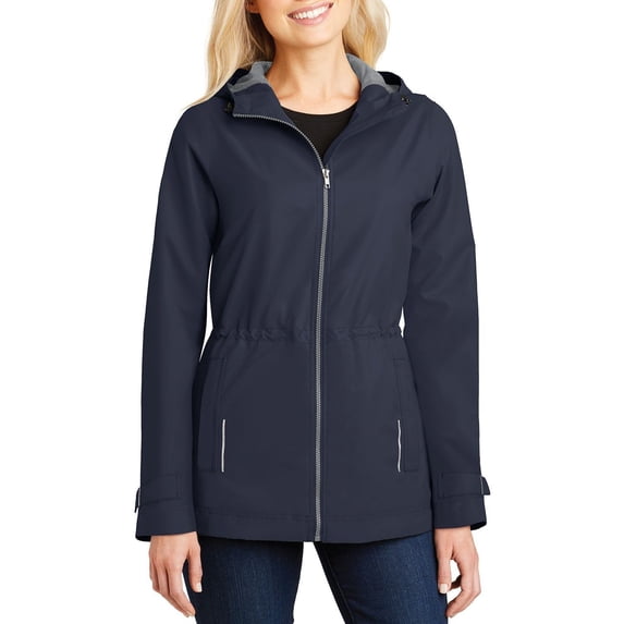 Just Blanks Ladies Northwest Slicker Lined Sleeves Attached Hood With Adjustable Locking Drawcord, Navy, 4XL