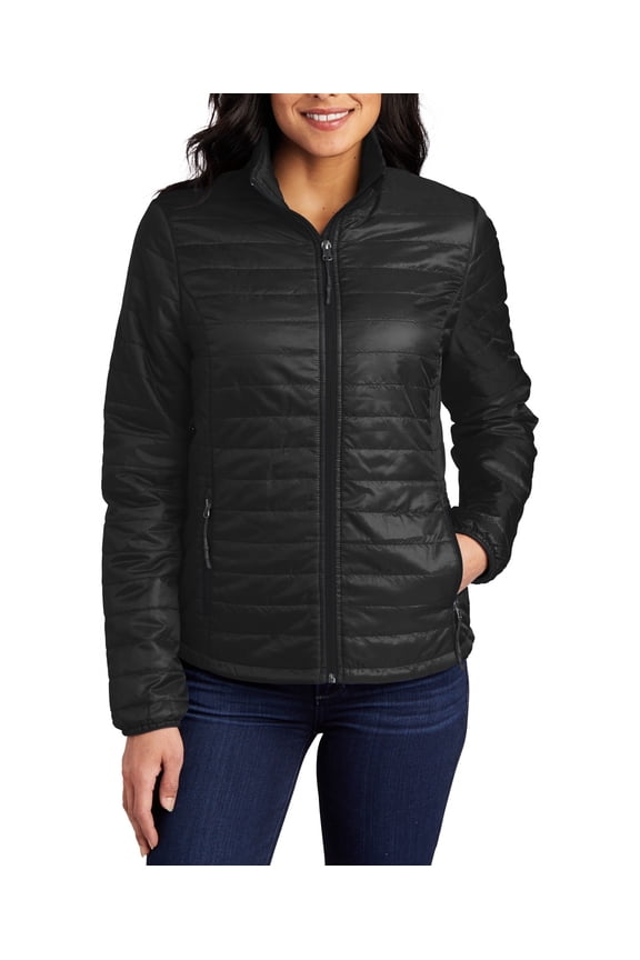 Womens Lightweight Packable Puffy Jacket Insulated Water Resistant with Stand Collar Full Sleeves
