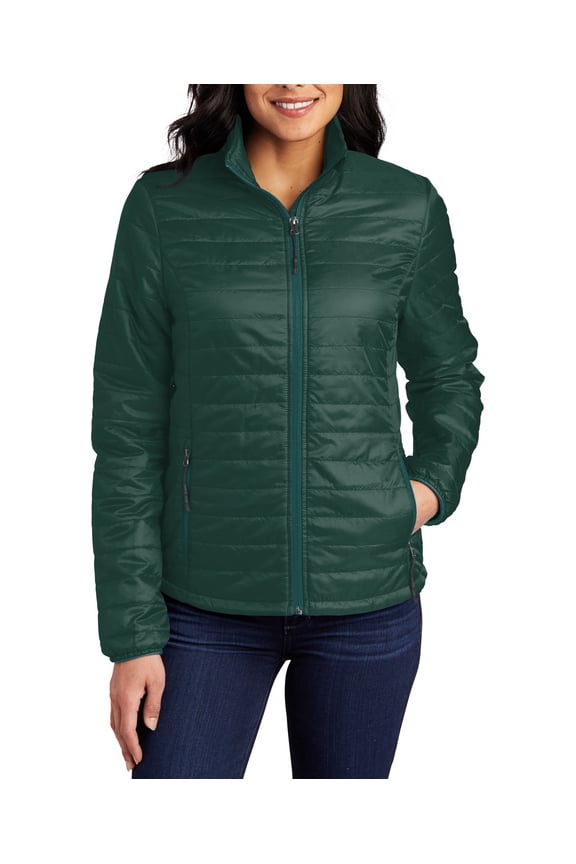 Womens Lightweight Packable Puffy Jacket Insulated Water Resistant with Stand Collar Full Sleeves