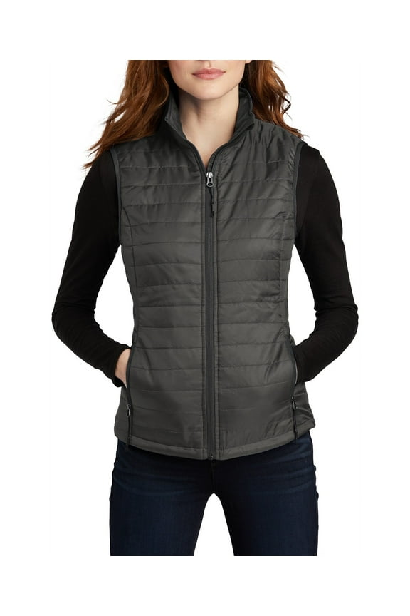 Womens Packable Puffy Vest Lightweight Quilted Polyester Stand Collar Sleeveless