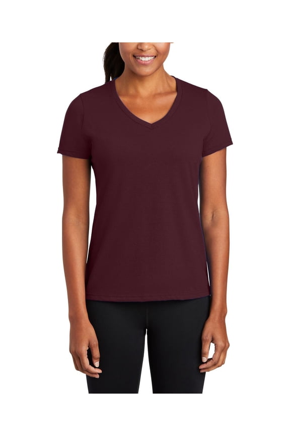 Just Blanks Ladies Performance Blend V-Neck Tee, Athletic Maroon, 4XL