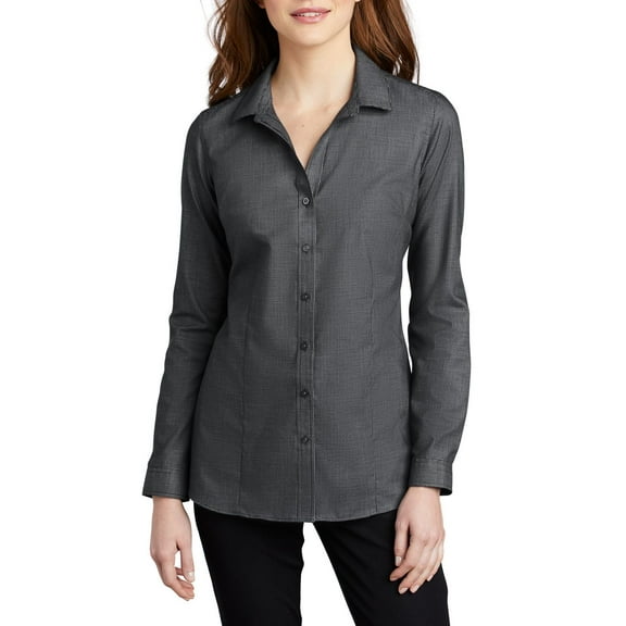 JustBlanks Womens Pincheck Easy Care Shirt Cotton Poly Blend Open Collar Long Sleeve