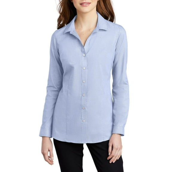 JustBlanks Womens Pincheck Easy Care Shirt Cotton Poly Blend Open Collar Long Sleeve