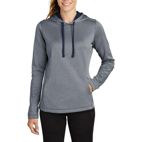 JustBlanks Ladies Heather Fleece Hooded Pullover with Moisture Wicking Technology