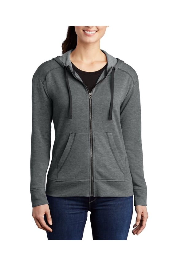 Womens Tri Blend Wicking Fleece Full Zip Hooded Jacket with Front Pockets