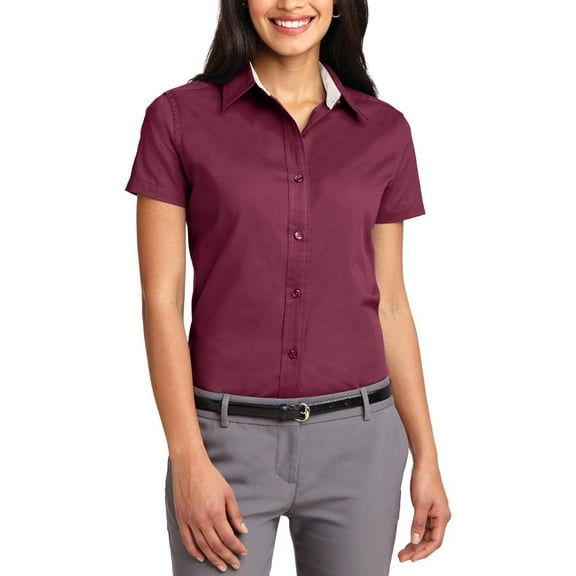 JustBlanks Womens Short Sleeve Easy Care Shirt Cotton Polyester Blend Open Collar Wrinkle Resistant