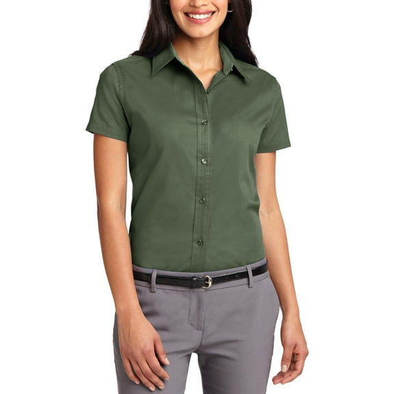 JustBlanks Womens Short Sleeve Easy Care Shirt Cotton Polyester Blend Open Collar Wrinkle Resistant