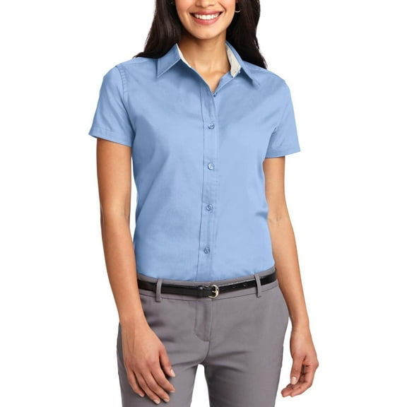 JustBlanks Womens Short Sleeve Easy Care Shirt Cotton Polyester Blend Open Collar Wrinkle Resistant